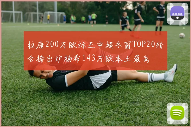 拉唐200万欧标王中超冬窗TOP20转会榜出炉杨希143万欧本土最高